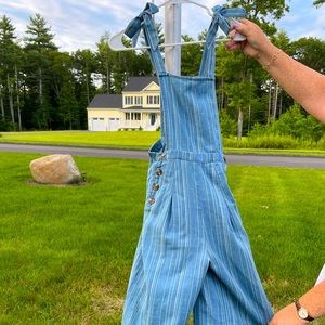 American Eagle pin stripe blue bow jumpsuit